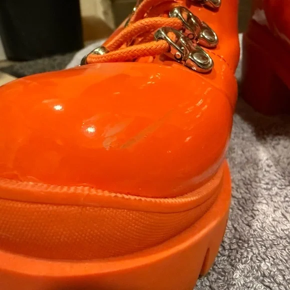 Rare! Neon orange Jeffrey Campbell Czech chunky heeled combat boots - Picture 4 of 11